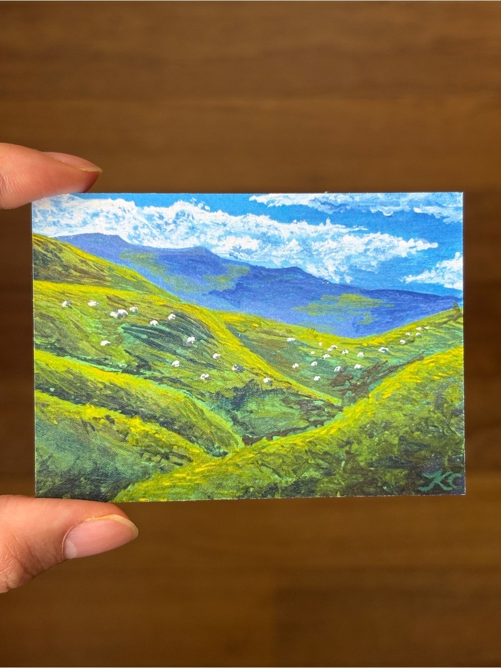 ACEO PRINT of Original Painting Hills Landscape Sheep 1 of 2 - PaperTrailbyKC